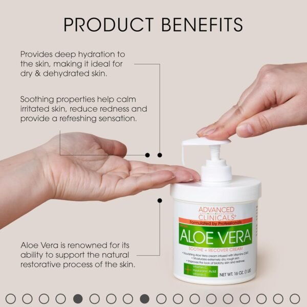 Advanced Clinicals Aloe Vera Lotion Sun Burn Recovery Cream | After Sun Body Lotion W/ Vitamin C + Hyaluronic Acid | Sun Damaged Skin Repair Moisturizing Cream | Skin Care Products, Large 16 Oz - Image 4