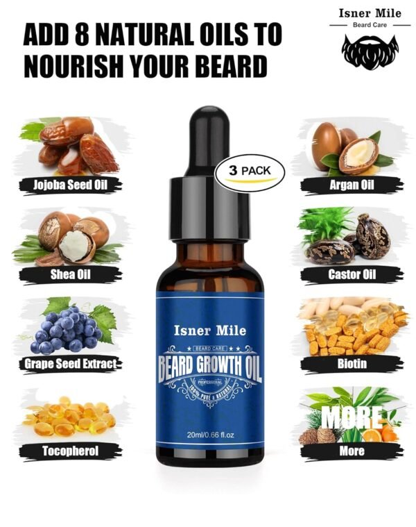 ISNER MILE Beard Care Kit Light Orange Scent and Argan & Jojoba Oils- Styles, Strengthens & Softens Beards & Mustaches - Leave in Conditioner Beard Grooming Kit for Men, Valentines Day Gifts for Him - Image 6