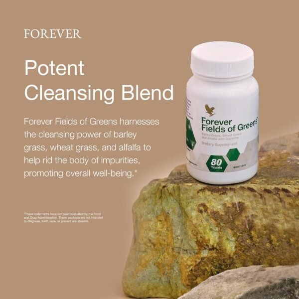 Forever Living - Fields of Greens, Green Superfood Supplement with Barley Grass, Wheat Grass, and Alfalfa to Cleansing and Alkalizing, 80 Tablets - Image 4