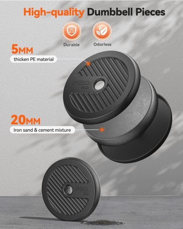 FEIERDUN Adjustable Dumbbells, 20/30/40/45/70/90lbs Free Weight Set with Connector, 4 in1 Dumbbells Set Used as Barbell, Kettlebells, Push up Stand, Fitness Exercises for Home Gym Suitable Men/Women - Image 5