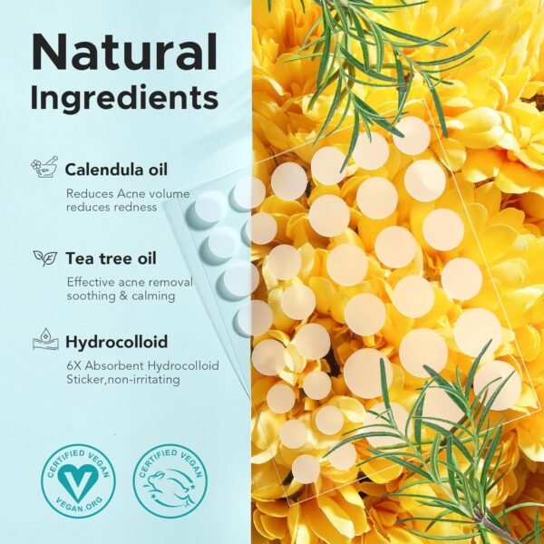Acne Patch Pimple Patch, 4 Sizes 140 Patches Acne Absorbing Cover Patch, Hydrocolloid Invisible Acne Patches For Face Zit Patch Acne Dots Tea Tree, Calendula Oil - Image 4