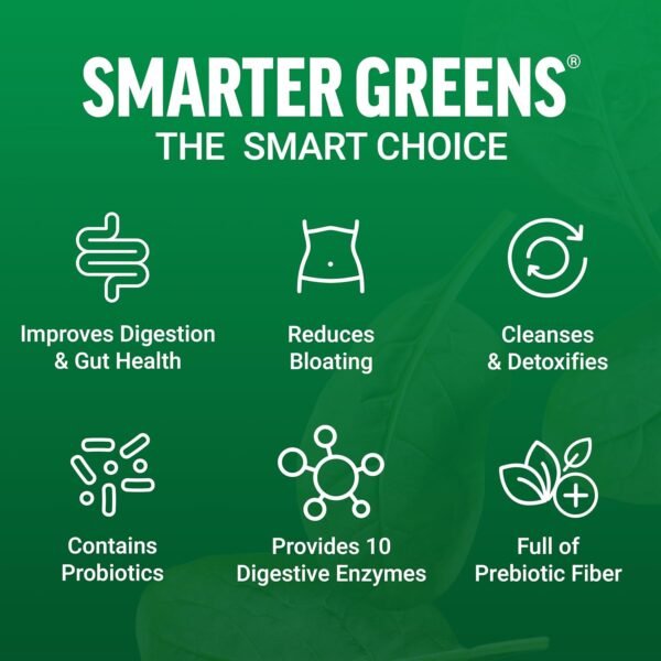Force Factor Smarter Greens Superfoods Powder to Support Digestion, Gut Health, Bloating, Greens Powder with Probiotics, Prebiotics, Digestive Enzymes, & Adaptogens, Pomegranate Berry, 30 Servings - Image 3
