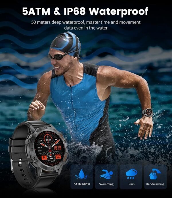 Smart Watch for Men with 3 Straps, 400mAh Battery, IP68 Waterproof Military Smartwatch with Bluetoth Calls, 123 Sport Modes, Heart Rate/Sleep Monitor, 1.39" Fitness Watch for Android iOS, Gray - Image 8