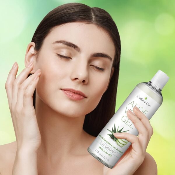 12oz Organic Aloe Vera Gel for Face, Skin, Hair & Sunburn Relief - From 100 Percent Pure Aloe Vera - Cold Pressed, Vegan, Unscented - Made in USA. - Image 6