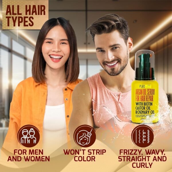 Moroccan Argan Oil Hair Serum - Rescue Frizzy and Damaged Locks - With Heat Protectant and Straightening Properties - Hydrating Anti Frizz Products For Curly and Straight Hair with Split Ends - Image 6