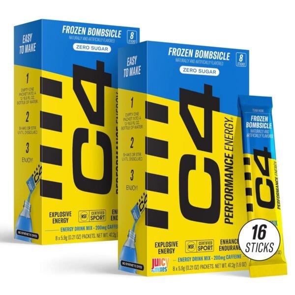 C4 Performance Energy, Frozen Bombsicle Drink Mix, 200mg Caffeine, Zero Sugar, NSF (2 Boxes, 16 Sticks) - Image 2