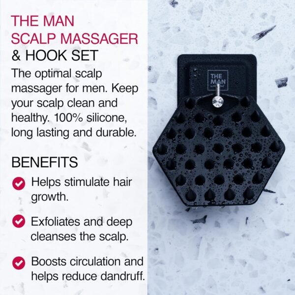 The Man Silicone Scalp Scrubber & Hook - Head Massager & Hair Brush for Men - Scalp Scrubber Exfoliator for Washing Hair - Reduces Dandruff & Stimulates Hair Growth - Men Shower Hair Brush (1 Set) - Image 3