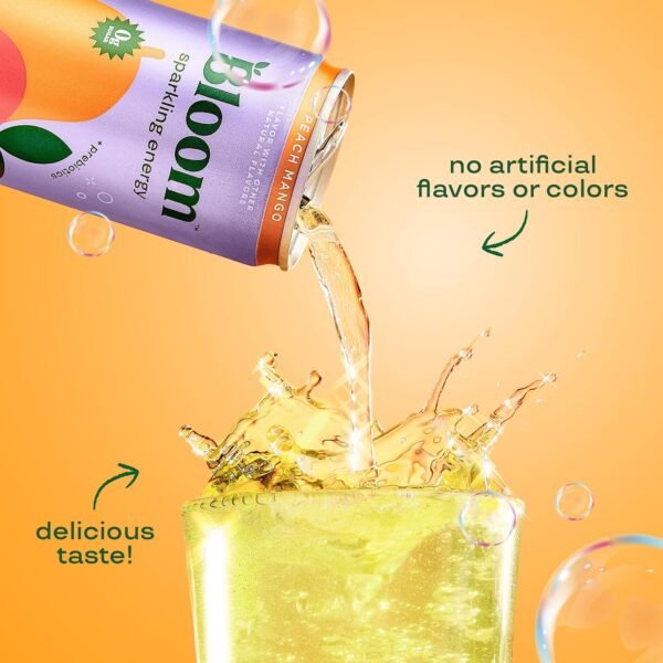 Bloom Sparkling Energy Drink - Natural Caffeine, Zero Sugar, 180mg Caffeine - Antioxidant-Rich w/Green Coffee Bean, Green Tea Extract, Prebiotics - Wellness Beverage for Focus & Metabolism 12oz 12 pk - Image 6