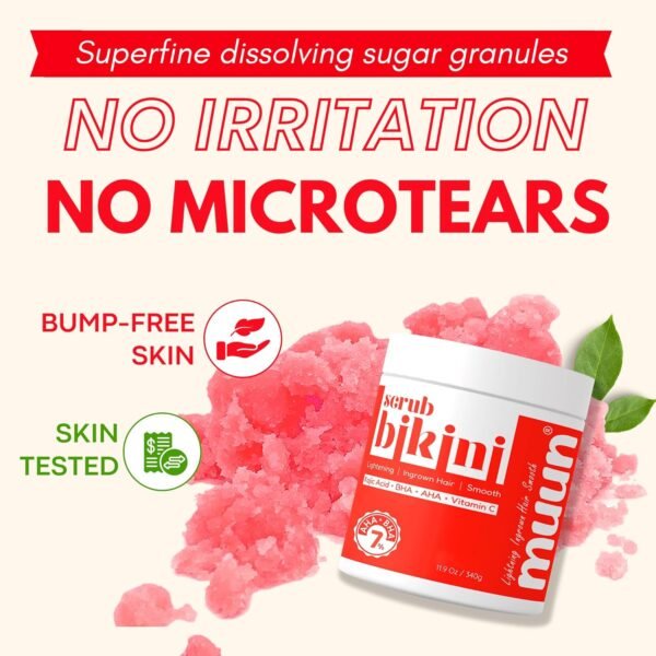 Bikini Area Exfoliator, 2% Kojic Acid Vitamin C & 7% AHA/BHA Even Skin Tone & Ingrown Hair - Underarm Scrub - Radian, Smoothe & Soften Body Scrub - Image 6