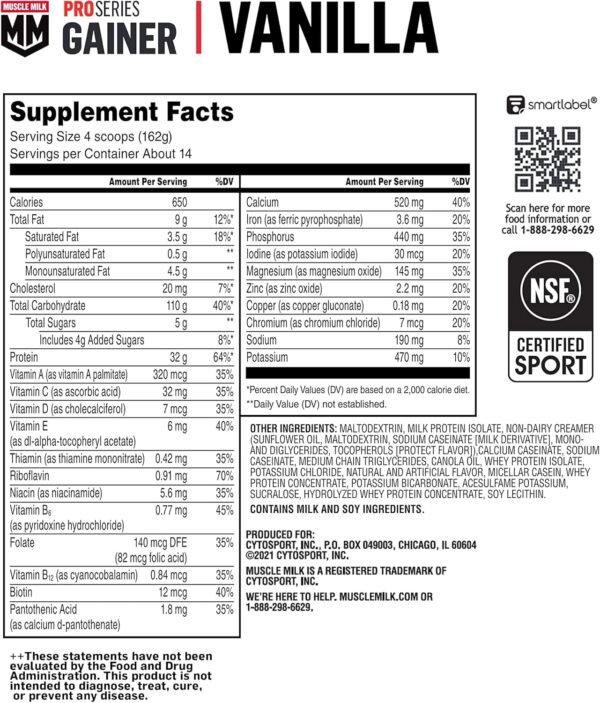 Muscle Milk Gainer Protein Powder, Vanilla Creme, 32g Protein, 5 Pound - Image 6