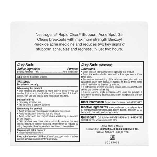 Neutrogena Rapid Clear Stubborn Acne Spot Treatment Gel with Maximum Strength 10% Benzoyl Peroxide Acne Treatment Medication, Pimple Cream for Acne Prone Skin Care, 1 oz - Image 11