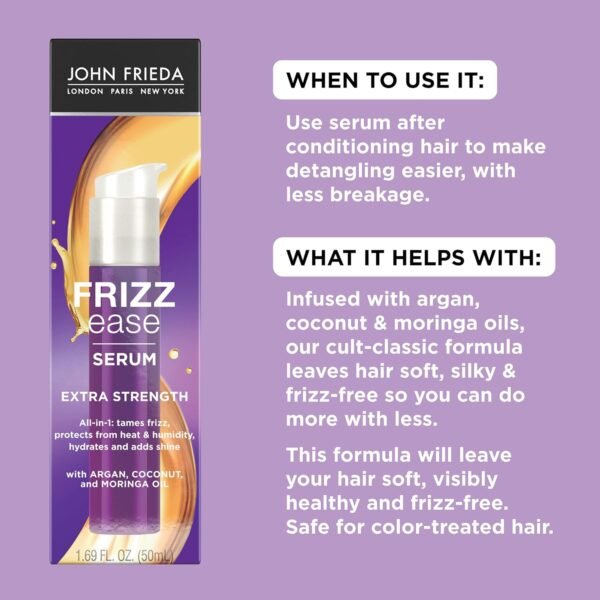 John Frieda Frizz Ease Extra Strength Hair Serum, Nourishing Hair Oil for Frizz Control, Heat Protectant with Argan & Coconut Oils, 1.69 fl oz - Image 7