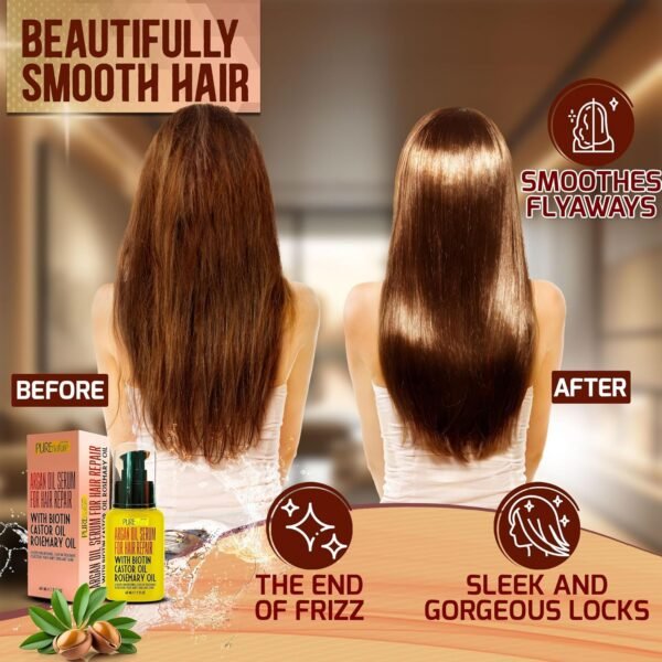 Moroccan Argan Oil Hair Serum - Rescue Frizzy and Damaged Locks - With Heat Protectant and Straightening Properties - Hydrating Anti Frizz Products For Curly and Straight Hair with Split Ends - Image 3