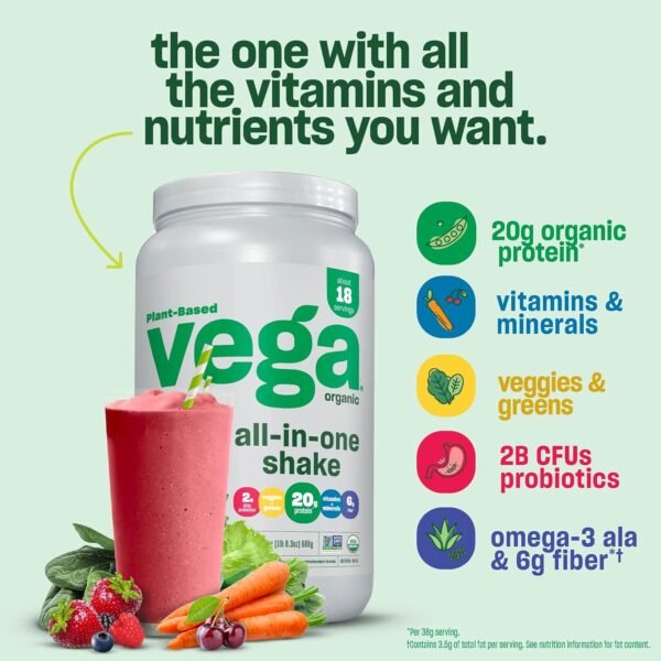 Vega Organic All-in-One Vegan Protein Powder, Chocolate - Superfood Ingredients, Vitamins for Immunity Support, Keto Friendly, Pea Protein for Women & Men, 25 Oz (Packaging May Vary) - Image 5