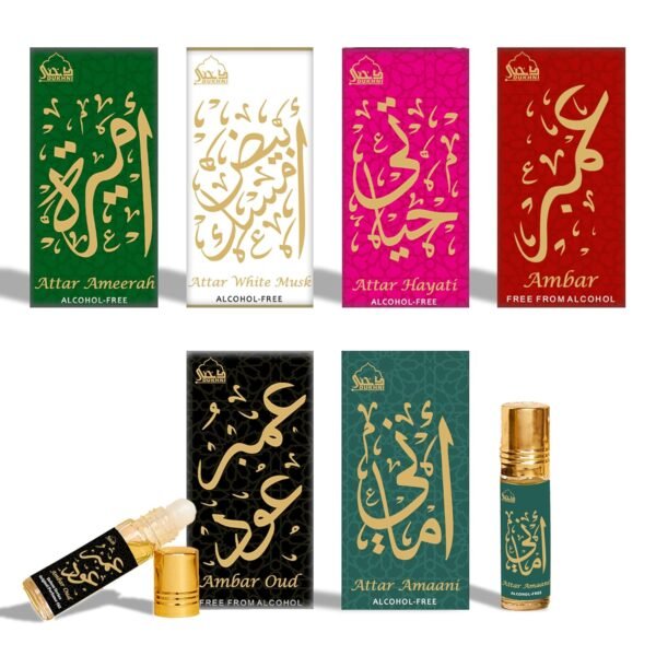 Dukhni Luxury Attar Oil Set Arabian unisex perfume oils | 6 assorted scents x 6ml | Arabic oud fragrance oil | Alcohol free, Vegan | Ramadan & Eid Islamic Gifts - Image 2