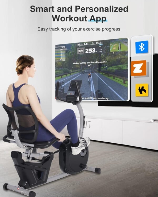 Recumbent Exercise Bike, Recumbent Bike for Home with Smart Workout APP - Recumbent Bikes with Ergonomic Backrest and Comfort Seat, 420LBS Weight Capacity, Larger Backlit Display - Image 4
