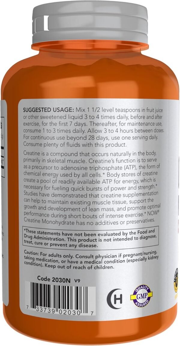 NOW Foods Sports Nutrition, Creatine Monohydrate Powder, Mass Building*/Energy Production*, 8-Ounce - Image 4