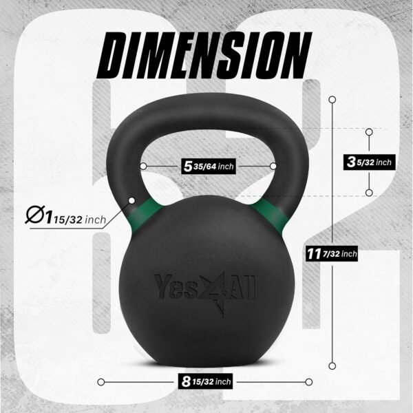 Yes4All Powder Coated Cast Iron Kettlebell Single Mint - 28 KG / 62 LB Strength Training Kettlebells Weight Set for Full Body Workout, Home Gym - Image 3
