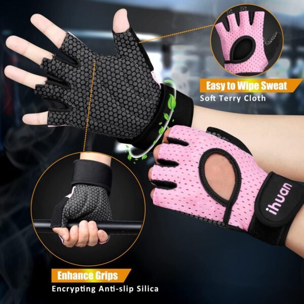 ihuan Breathable Weight Lifting Gloves: Fingerless Workout Gym Wrist Support | Enhance Palm Protection | Extra Grip for Fitness |Training | Rowing | Pull-ups - Image 7