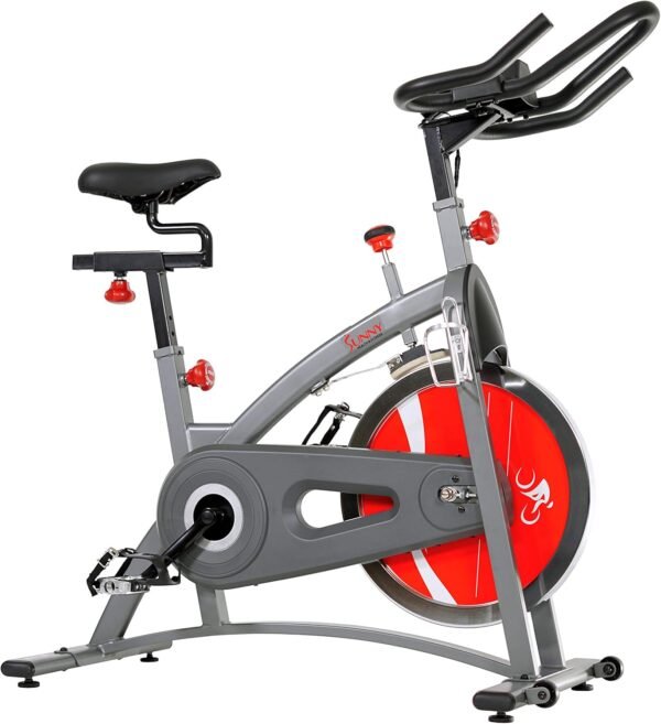 Sunny Health & Fitness Stationary Exercise Bike Machine w/4-Way Adjustable Cushion Seat & Multi-Grip Handlebar, Indoor Cycling Equipment for Home Cardio Training, Optional Heavy-Duty & 40LB Flywheel - Image 3