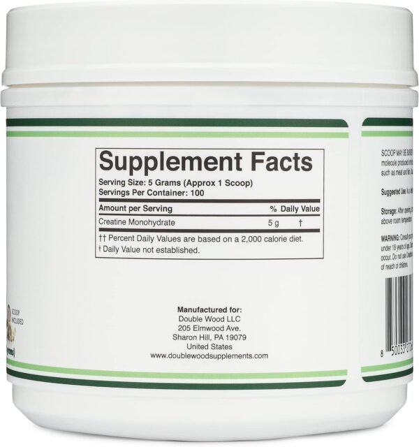 Creatine Monohydrate Powder 1.1lbs (100 Servings of 5 Grams Each - Third Party Tested Micronized Creatine Powder) (with Scoop)(Creatina Monohidratada) by Double Wood - Image 5