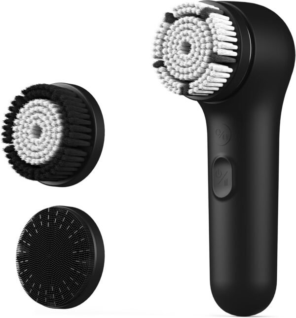 Face Scrubber, NågraCoola 3.0 Facial Cleansing Brush, Waterproof & Rechargeable Face Scrub Brush for Men&Women, Electric Facial Exfoliator with 3 Brushes, 3 Intensities, 2 Action Modes - Black - Image 2
