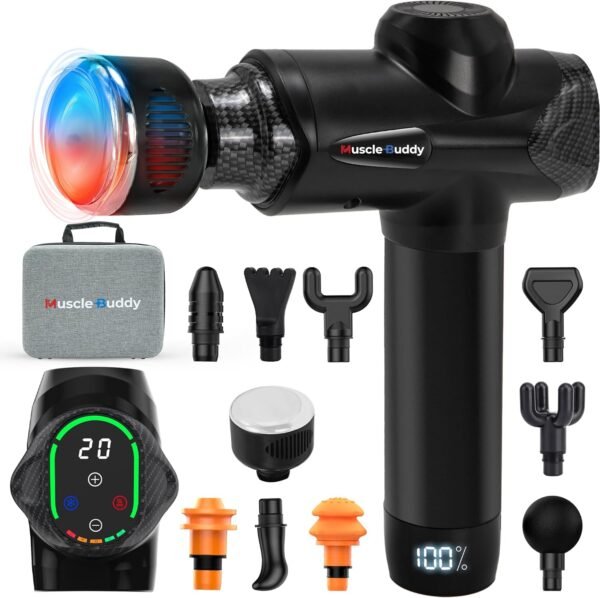 Massage Gun Deep Tissue with Heat and Cold Head, 6 Temperatures, 20 Levels & 10 Heads, Handheld Muscle Massager Gun with Carry Case, Portable Percussion Muscle Massager Gun (Black) - Image 2