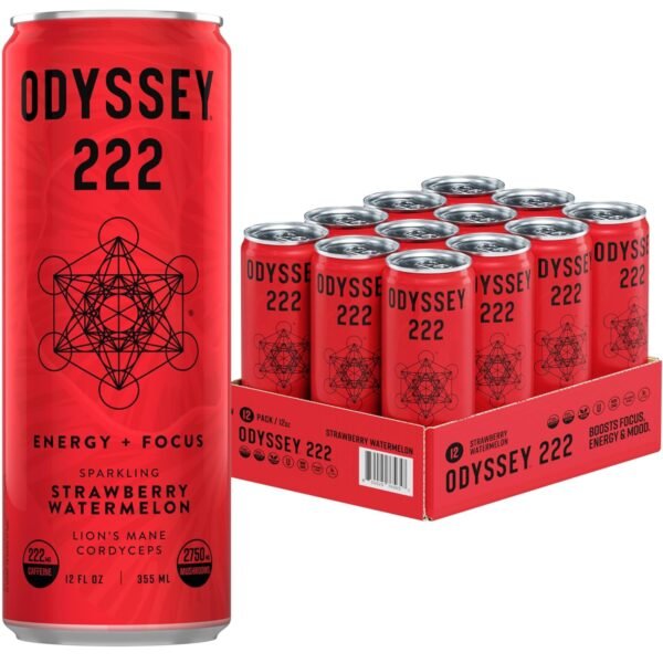 Odyssey Elixir - Odyssey 222 - Sparkling Energy Drink - 222 mg of Caffeine - Lion's Mane & Cordyceps - Energy & Focus - Endurance & Stamina - Nootropic - Pre Workout - Strawberry Watermelon - Image 8