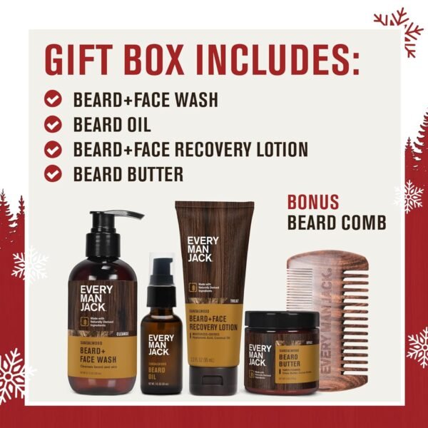 Every Man Jack Mens Sandalwood Grooming Set - Five Full-Sized Essentials: Wash, Lotion, Hydrating Oil, Butter, and Comb - Image 4