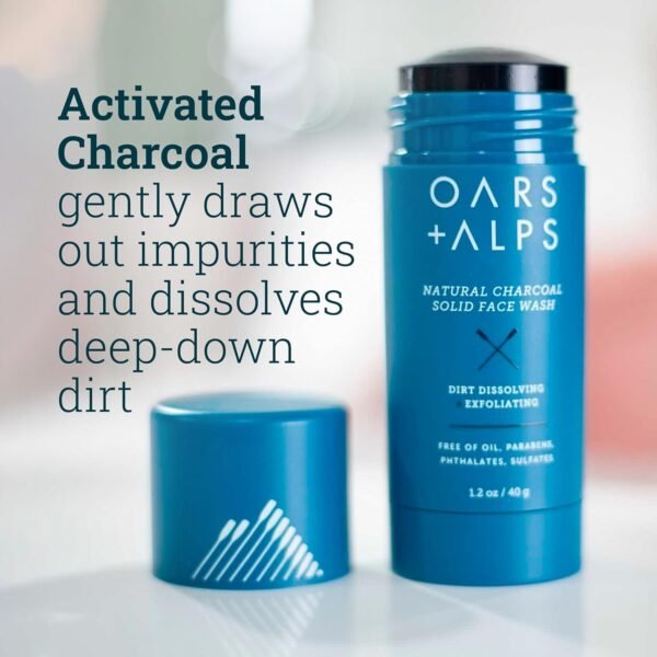 Oars + Alps Face Wash with Activated Charcoal, Dermatologist Tested Exfoliating Facial Cleanser, Travel Size, 1.2 Oz - Image 5