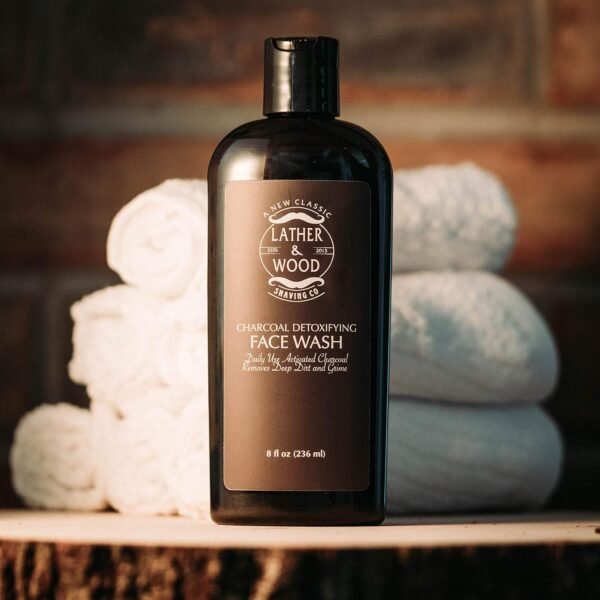 Lather & Wood Shaving Co Mens Activated Charcoal Daily Face Wash - Facial Cleanser for Men - Cool Tingly Sensation that Gently Pulls Daily Buildup of Dirt and Oil from Your Skin - 8 oz - Image 3