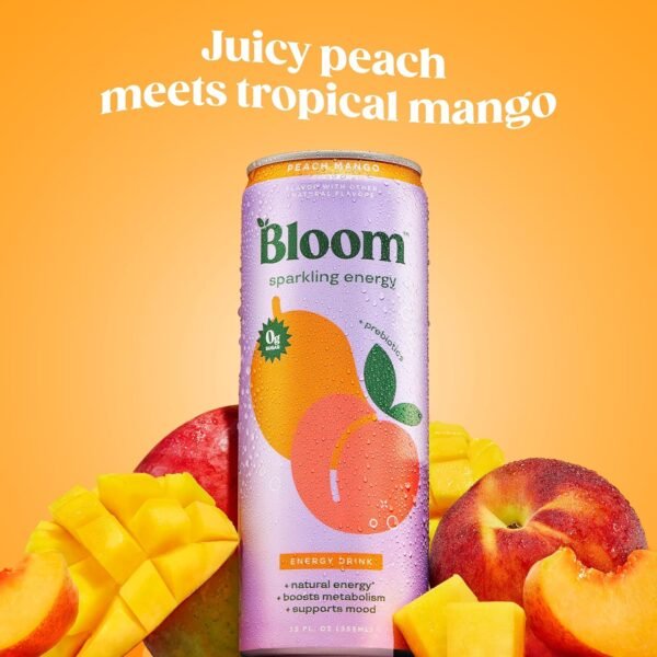 Bloom Sparkling Energy Drink - Natural Caffeine, Zero Sugar, 180mg Caffeine - Antioxidant-Rich w/Green Coffee Bean, Green Tea Extract, Prebiotics - Wellness Beverage for Focus & Metabolism 12oz 12 pk - Image 3