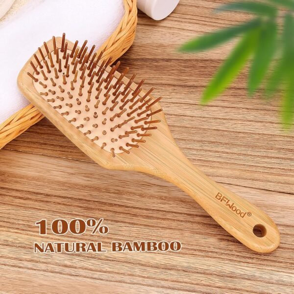 BFWood Bamboo Paddle Hairbrush with Bamboo Bristles for Massaging Scalp - Image 5