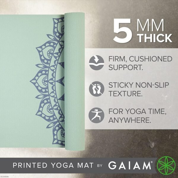 Gaiam Yoga Mat - Premium 5mm Print Thick Non Slip Exercise & Fitness Mat for All Types of Yoga, Pilates & Floor Workouts (68" x 24" x 5mm) - Image 3