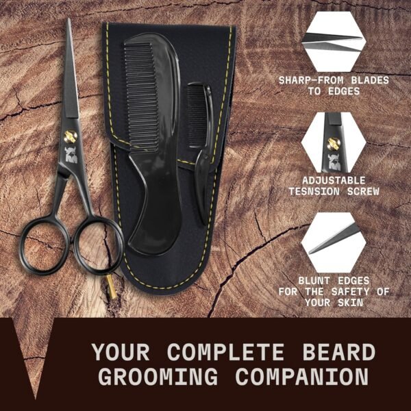 Striking Viking 5-Inch Professional German Beard & Mustache Scissors – Men’s Mustache Grooming Kit for Trimming Facial Hair with Beard Comb, Mustache Comb & Carry Case - Image 4