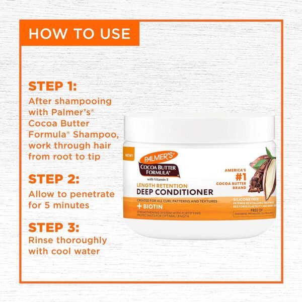 Palmer's Cocoa Butter & Biotin Length Retention Deep Conditioner, Strengthen, Nourish and Restore Elasticity and Shine, Suitable for All Curly Hair Patterns 12 Ounce - Image 6