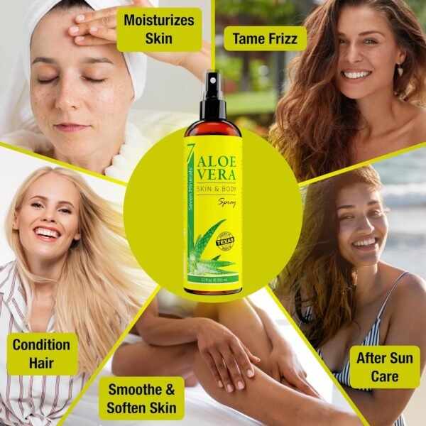 Seven Minerals, Organic Aloe Vera Spray for Body & Hair - From Freshly Cut Aloe Plant, Extra Strong, Easy to Apply, No Thickeners So It Absorbs Rapidly, No Sticky Residue - Made in USA (Big 12 fl oz) - Image 3