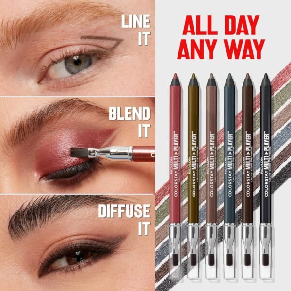 REVLON ColorStay Multiplayer Liquid-Glide Eye Pencil, Multi-Use Makeup With Blending Brush, Blends Then Sets, Creamy Texture, Waterproof, Smudge-proof, Longwearing, 401 Checkmate, 0.03 Oz - Image 7