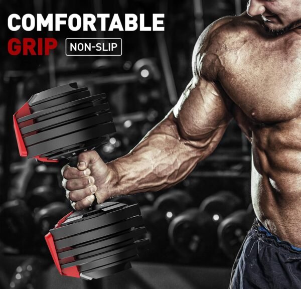 Adjustable Dumbbell, 52.5/54LBS with 12 Free Weights, 1-Sec Fast Adjustable, Premium Comfort Non-slip Metal Handle, Compact Size for Full Body Home Workout (Single) - Image 7