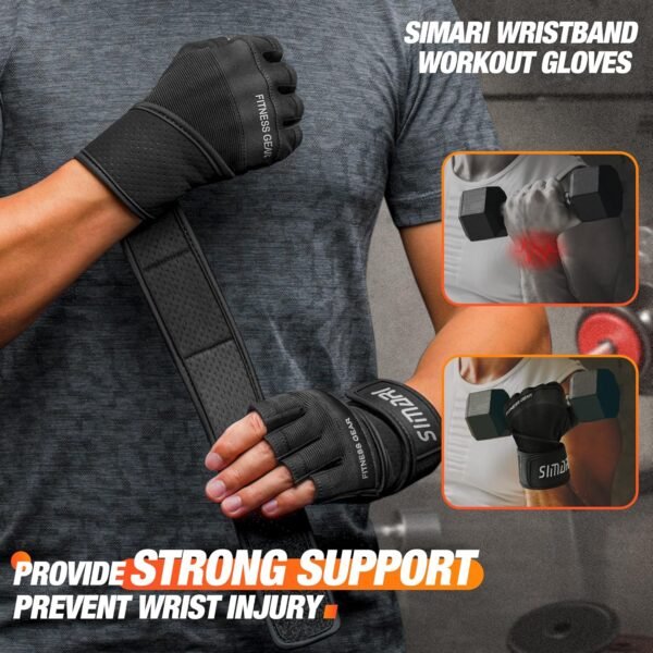 SIMARI Padded Workout Gloves for Men and Women, Ventilated Weight Lifting Gloves with Wrist Wraps Support, Full Palm Protection, Great Grip for Gym Training, Fitness, Weightlifting, Exercise - Image 6