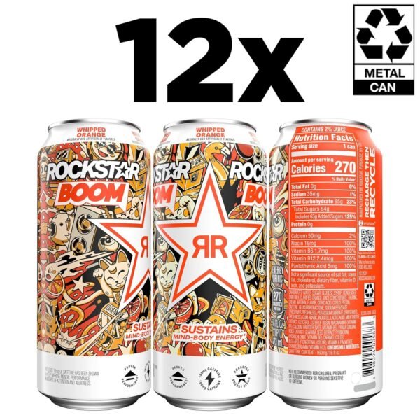 Rockstar Energy Drink Boom Whipped Orange, 16 Fl Oz (Pack of 12) - Image 3