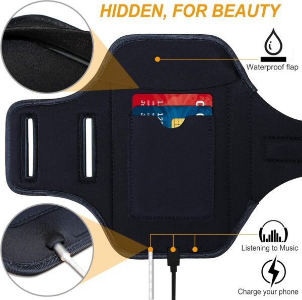 Armband for Samsung Galaxy S24/S23/S22/S21/S20/S10/S9/S8 up to 6.2", Water Resistant Running Exercise Gym Bag with Card Slot and Key Holder (Black) - Image 6