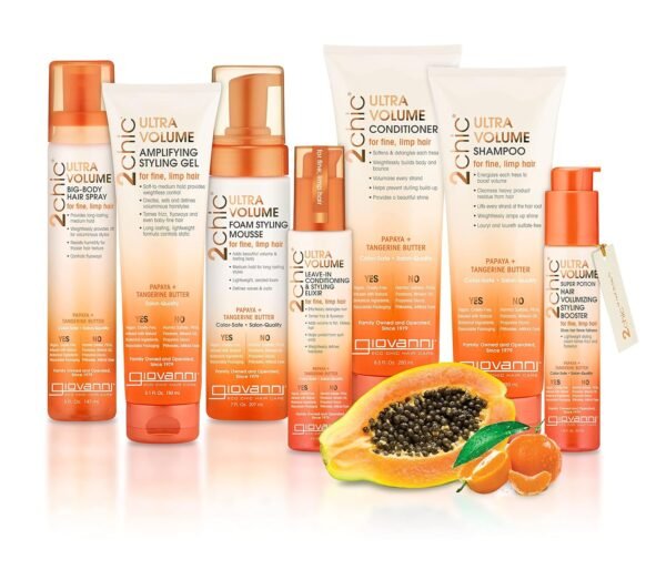 GIOVANNI 2chic Ultra-Volume Big-Body Hair Spray - Daily Volumizing Formula with Papaya & Tangerine Butter, Promotes Weightless Control for Fine Limp Thin Hair, No Parabens, Color Safe - 5 fl oz - Image 5