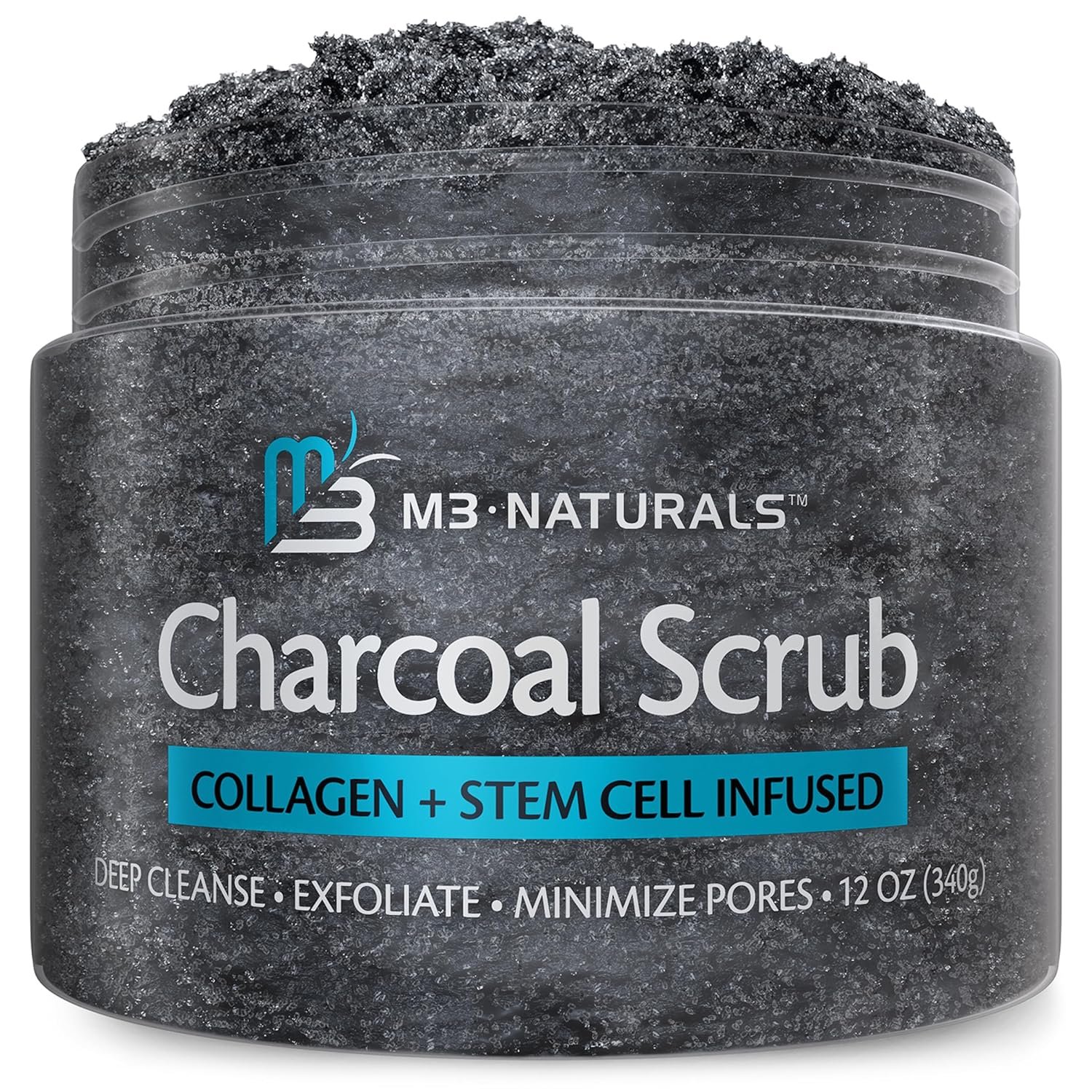 Charcoal Scrub Face Foot & Body Exfoliator Infused with Collagen and Stem Cell Exfoliating Salt Body Scrub for Toning Skin Cellulite Skin Care Body by M3 Naturals - Image 2
