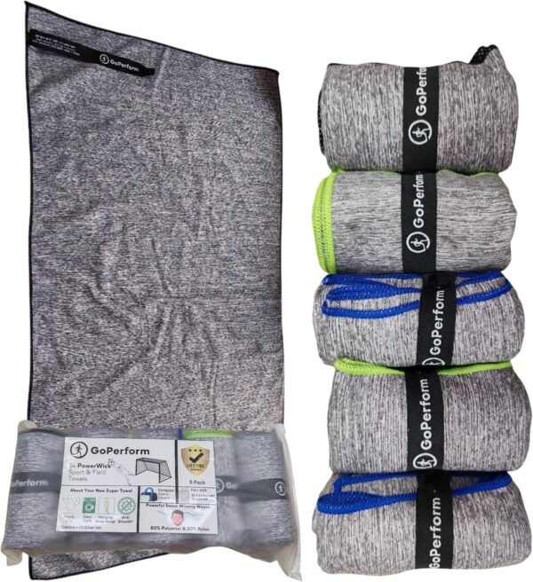 PowerPlay Sports Sweat Towels - Silver Ion 5 Set - Anti-Grime, Deodorizing, Rapid Dry, High Absorption Hanging Snap Towel Accessories for Basketball, Football, Baseball, Soccer, and Running - Image 8