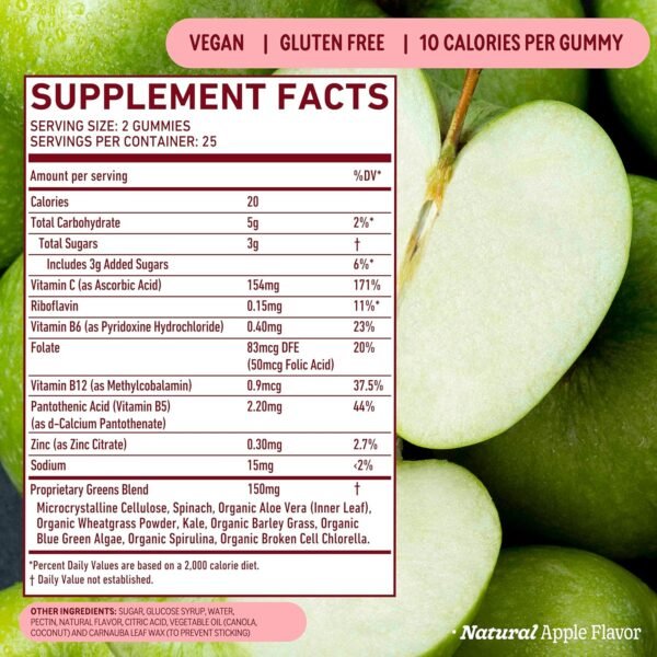 8Greens Supergreens Gummies | Super Greens Powder Superfood Gummy for Metabolism, Immunity & Focus, Digestive Health Enzymes, Organic: Chlorella, Spirulina, Aloe Vera, Apple Flavor, 50 Count - Image 5