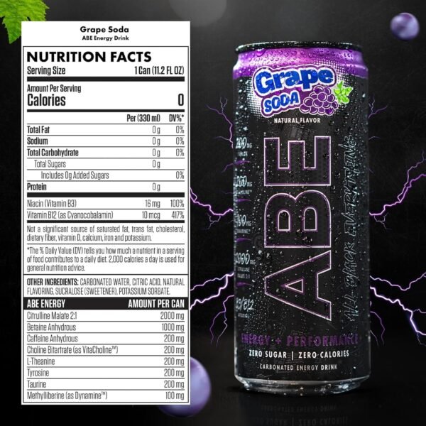 All Black Everything Sugar Free Energy Drink | Grape Soda | 0 Calories | 12 Pack | 200mg Natural Caffeine | Pre-Workout Sport Drink for Men and Women - Image 3