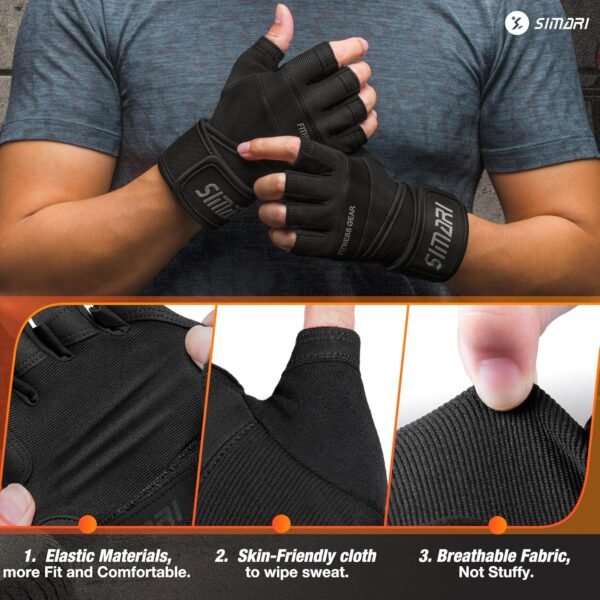 SIMARI Padded Workout Gloves for Men and Women, Ventilated Weight Lifting Gloves with Wrist Wraps Support, Full Palm Protection, Great Grip for Gym Training, Fitness, Weightlifting, Exercise - Image 4