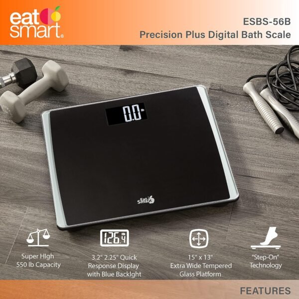Eat Smart Precision Digital Bathroom Scale, 550 lb High Capacity Scale, Extra Wide Platform, Bath Scale for Body Weight, Black - Image 6