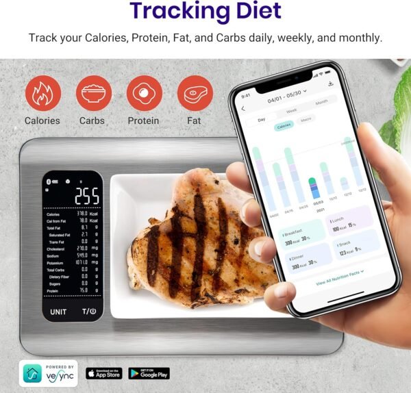 Etekcity Infrared Thermometer 774 and Smart Nutrition Scale, Digital for Cooking Baking Grilling, Track Calories Protein 19 Nutrients - Image 8